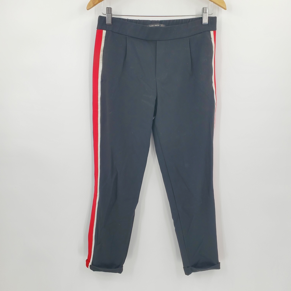 ♧♧ Zara Black Pants Black with Red and White Side Stripes Size Small